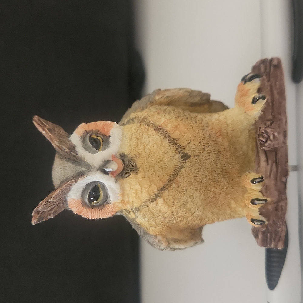 VINTAGE HANDSOME OWL ON THE LOG.